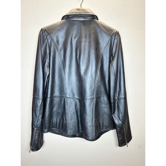 Bradley Bayou Women's Size M Black Genuine Leather Jacket Snap Closures EUC - Picture 2 of 8
